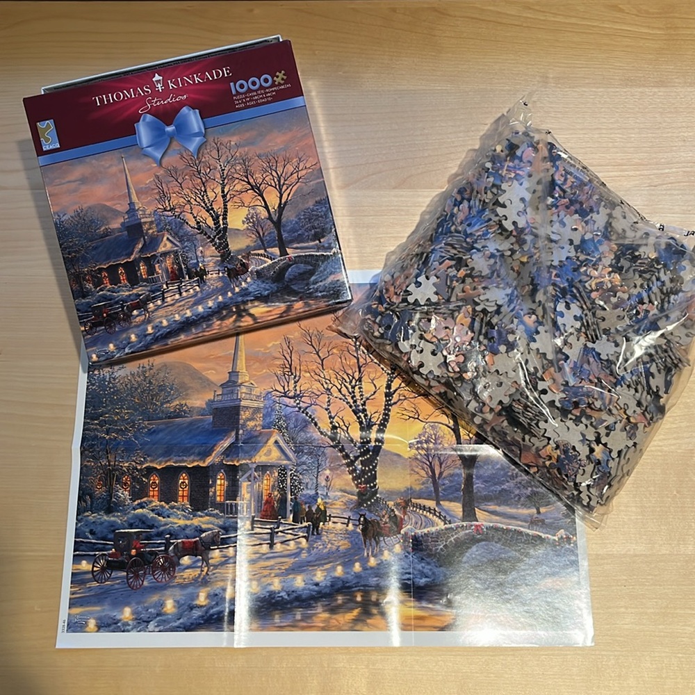 NIB Thomas Kinkade Studios Holiday Evening Sleigh Ride 1000 Piece Puzzle, Ceaco - Picture 3 of 5
